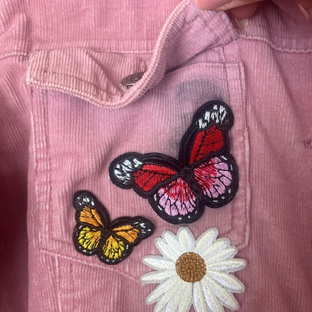 Drum Jeans Corduroy Jacket women M Pink Embroidered flowers 70s retro Penny Lane - Picture 8 of 13
